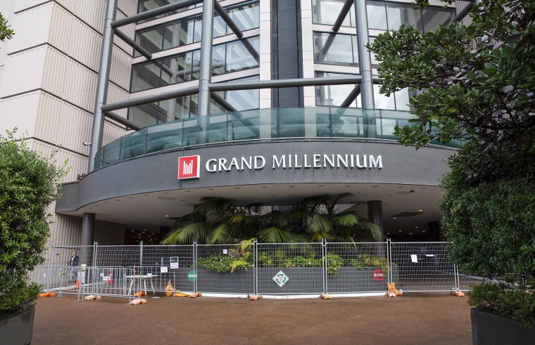 Image: The Grand Millennium hotel, a managed isolation facility, in central Auckland, New Zealand.
