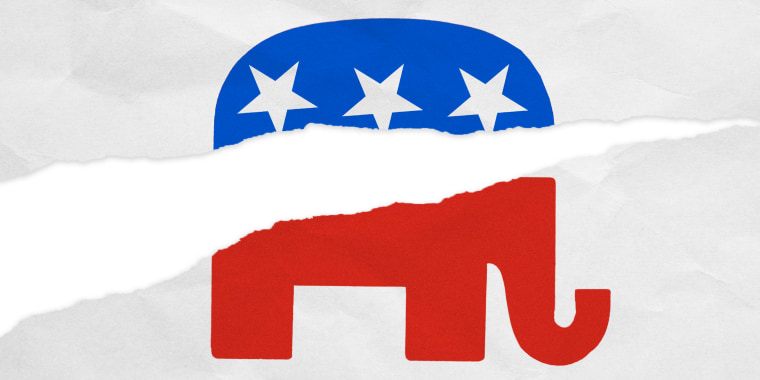 Image: A GOP elephant with a paper tear through it.