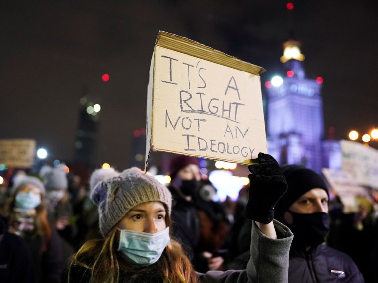 Image: Protest against the verdict restricting abortion rights, in Warsaw