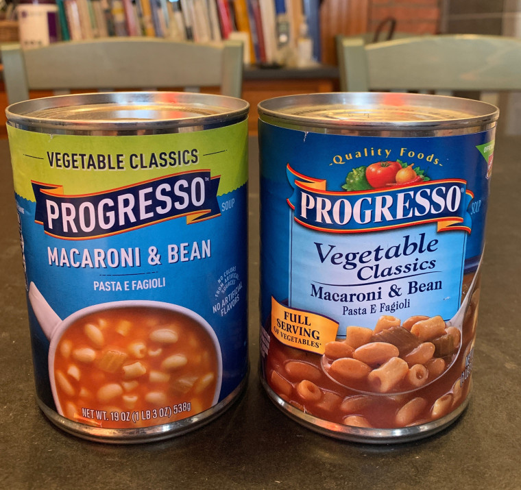 The new can (left), what I eat now, and the old can (right), what I ate when I was little.