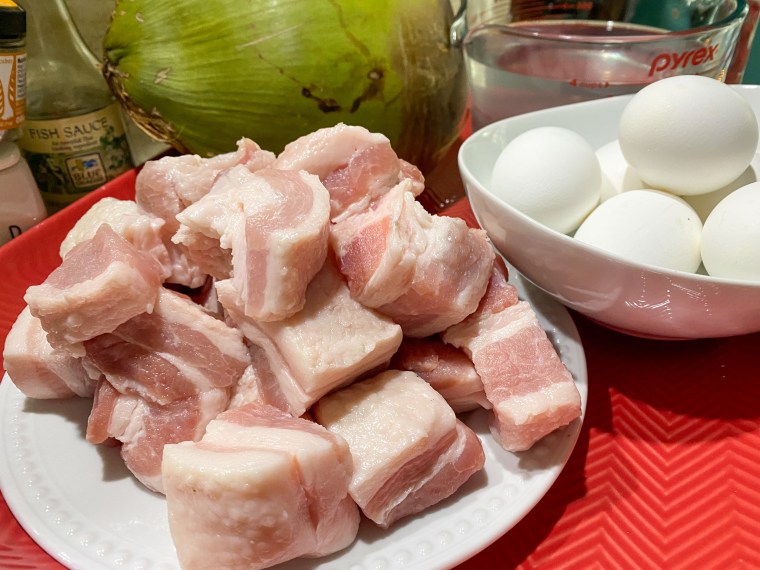 Jeannette recommends slicing the pork belly into larger chunks to get that perfect blend of meat and fat in every bite.