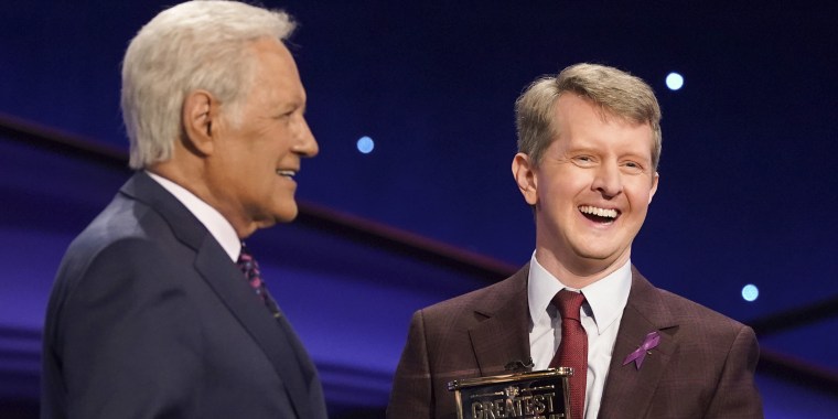 Ken Jennings and Alex Trebek on Jeopardy