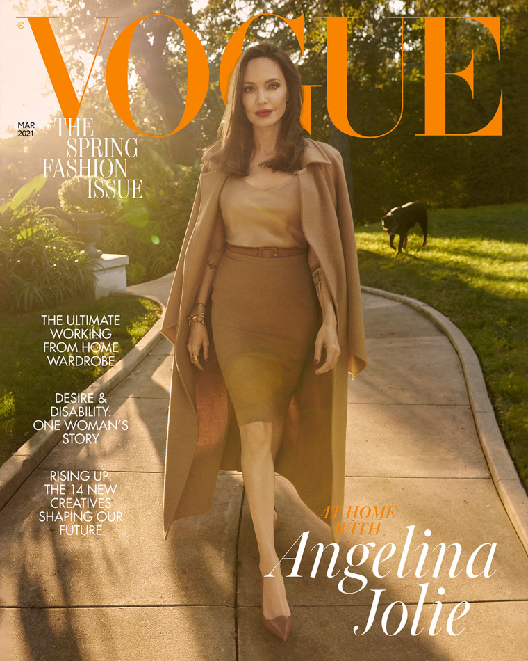 Jolie graces the cover of March's British Vogue.