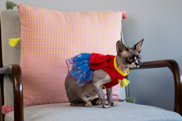 Thea wears a Wonder Woman costume.