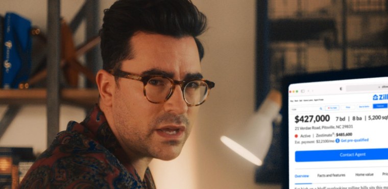 Dan Levy lusts over a Zillow listing during his first-ever hosting appearance on "Saturday Night Live" on Feb. 6, 2021.