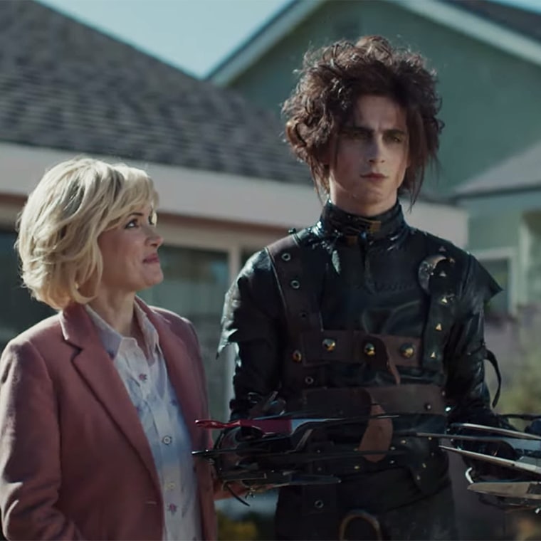 Timothée Chalamet as Edgar Scissorhands, Edward’s son, with Winona Ryder.