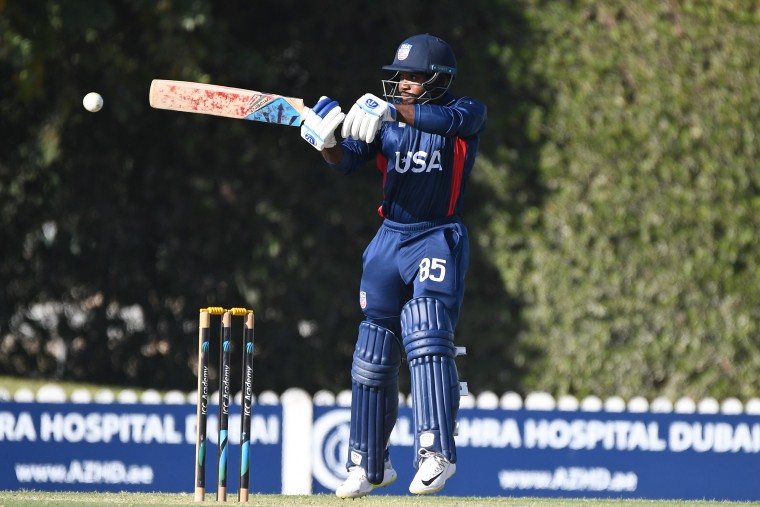 Aaron Jones bats for Team USA during the first 50 overs match during the U.S. cricket team's visit to the United Arab Emirates on March 19, 2019.