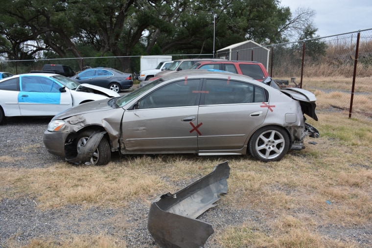 Jason's car after the wreck on Salt Flat Road in Luling, Texas.