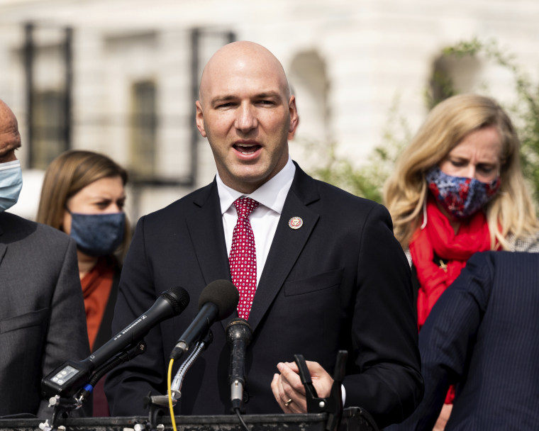 Rep. Anthony Gonzalez, R-Ohio, speaks at a news conference by the Problem Solvers Caucus at the Capitol on Sept. 15, 2020.