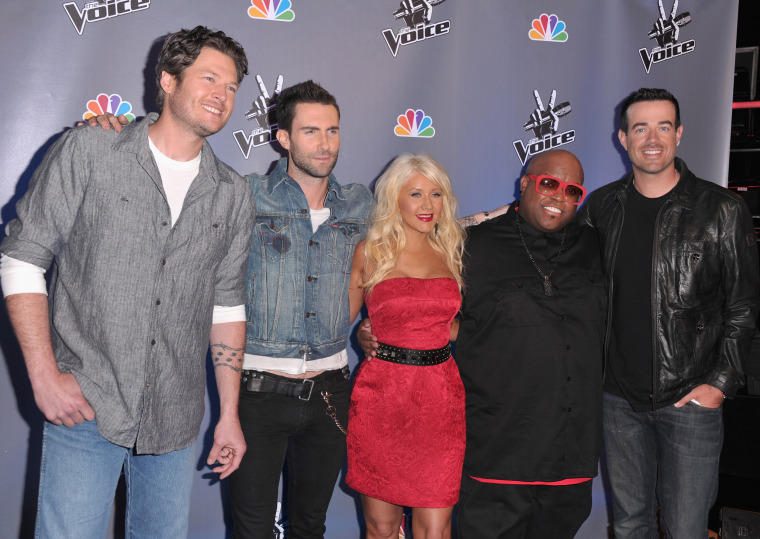 Blake Shelton, Adam Levine, singer Christina Aguilera, Cee Lo Green,  Carson Daly