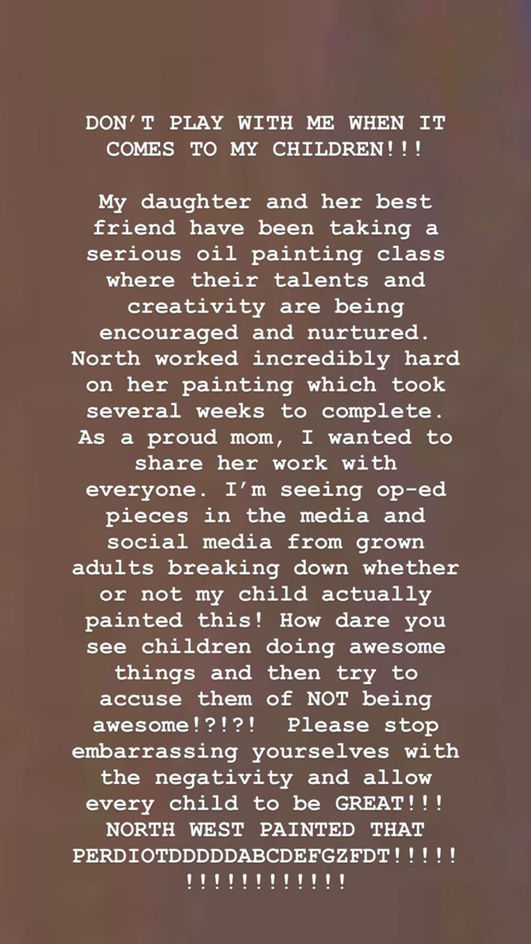 Kardashian West defended her daughter's painting in her Instagram story.