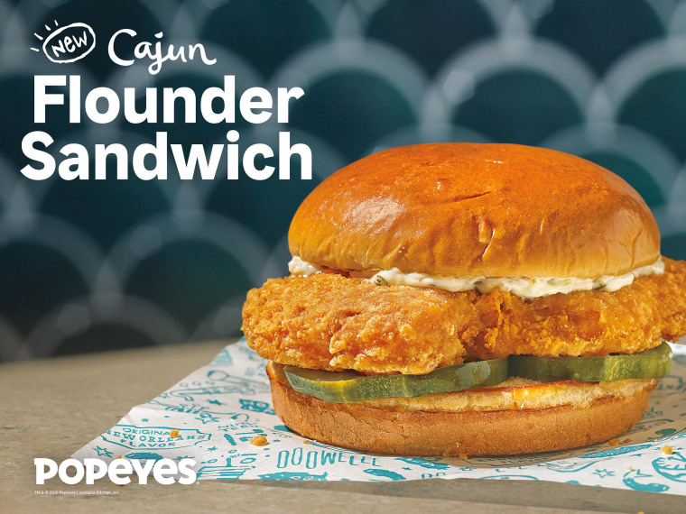 Popeyes' new fish sandwich includes flounder with a crispy coating.