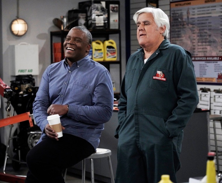 Jonathan Adams and guest star Jay Leno