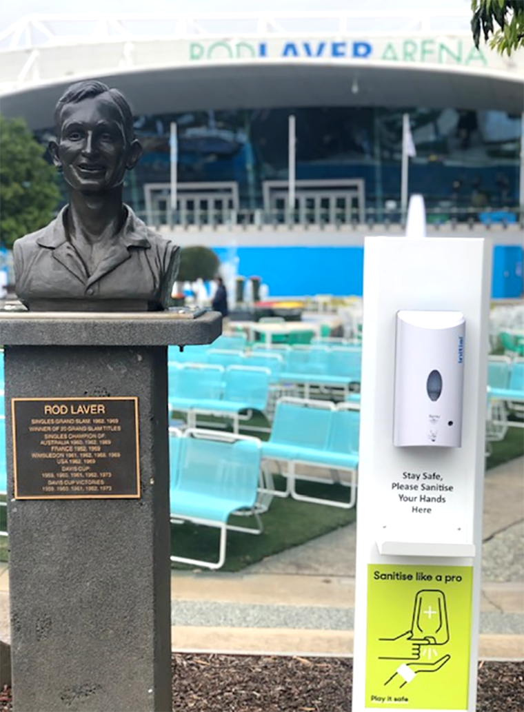 Image: Covid-19 safety measures in place at the Rod Laver Arena during day one of the 2021 Australian Open at Melbourne Park