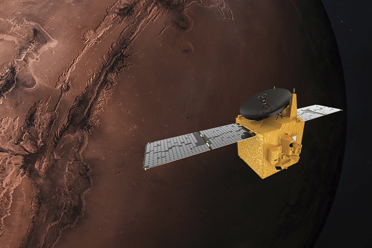 A rendering of the Hope probe, on June 1, 2020.