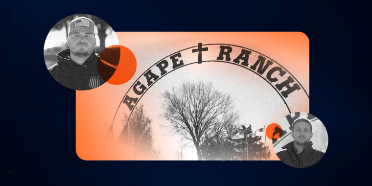 Image: Illustration showing a collage of the Agape Ranch entrance sign with circles showing Allen Knoll and Colton Schrag.