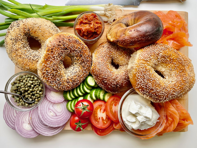 A bagel board is another great idea for a breakfast spread.