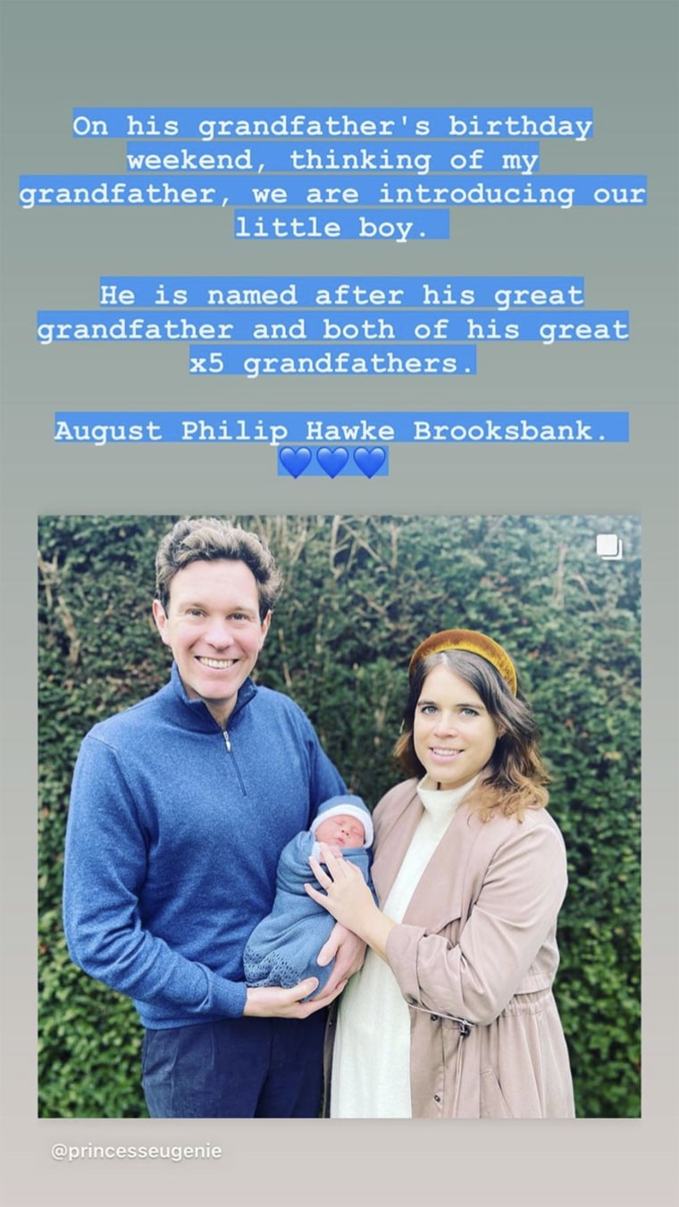 Eugenie explained the meaning behind her baby boy's name in her Instagram story.