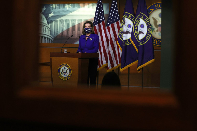 Image: House Speaker Nancy Pelosi during a weekly news briefing at the Capitol