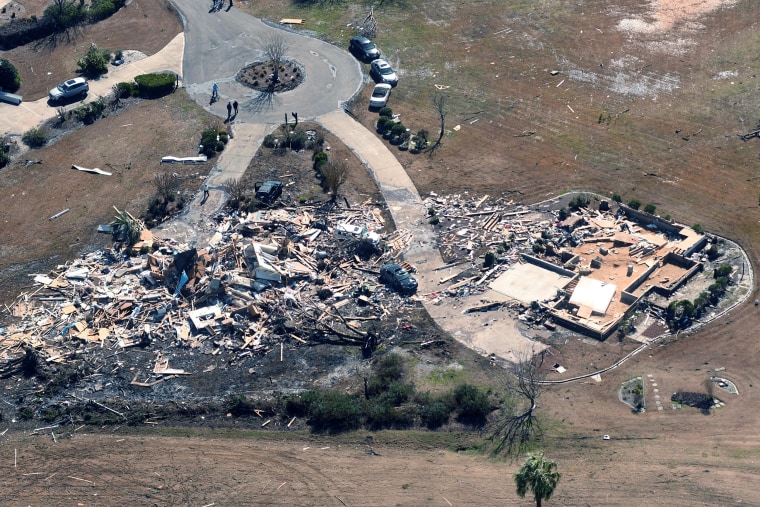 Image: Aerial views of the damage caused by a tornado that struck in the Ocean Ridge Plantation area of Brunswick County, N.C.