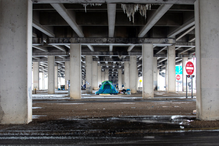 Image: A homeless camp under a bridge in Austin Texas