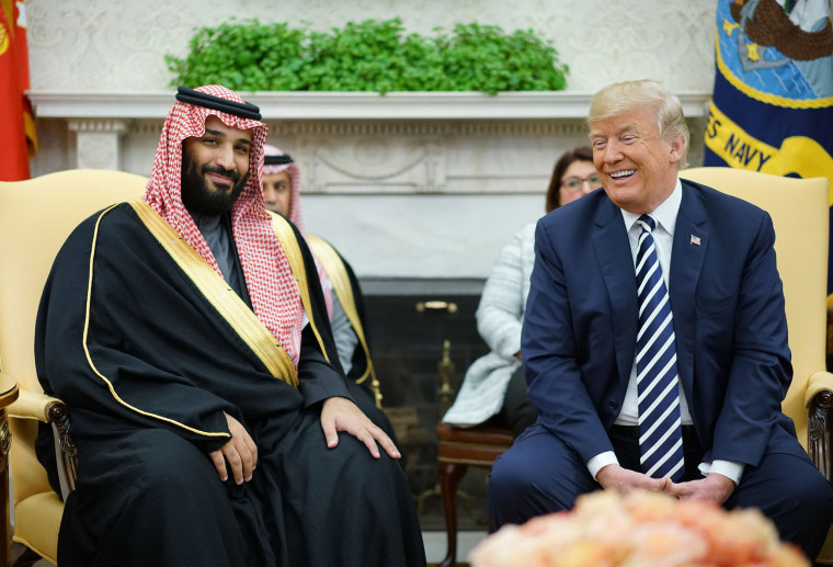 Image: President Donald Trump  meets with Saudi Arabia's Crown Prince Mohammed bin Salman in the Oval Office of the White House