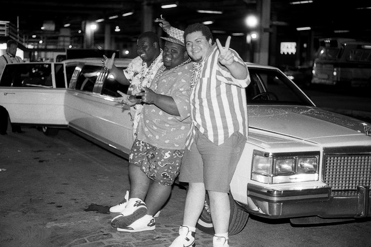 Kool Rock Ski, Buffy and Prince Markie Dee from The Fat Boys poses for photos outside Billy Goat Tavern in Chicago in June 1987.
