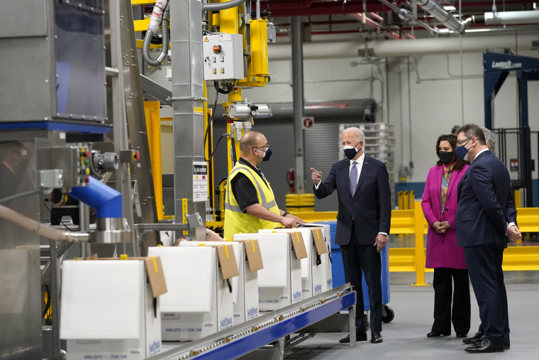 Image: President Joe Biden tours a Pfizer manufacturing site on Feb. 19, 2021, in Portage, Mich.