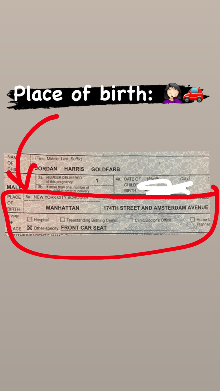 Baby Jordan's birth certificate memorializes his unique birth place. 
