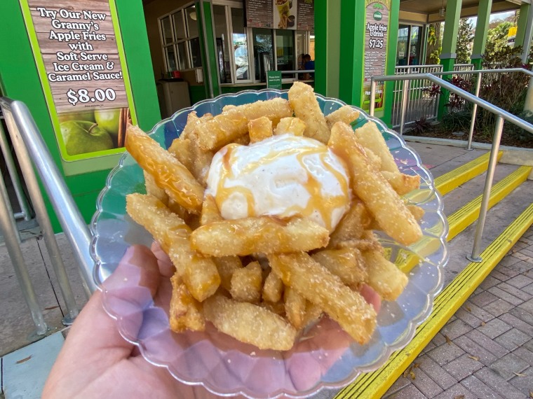 My kids prefer to order their apple fries with soft-serve vanilla ice cream.