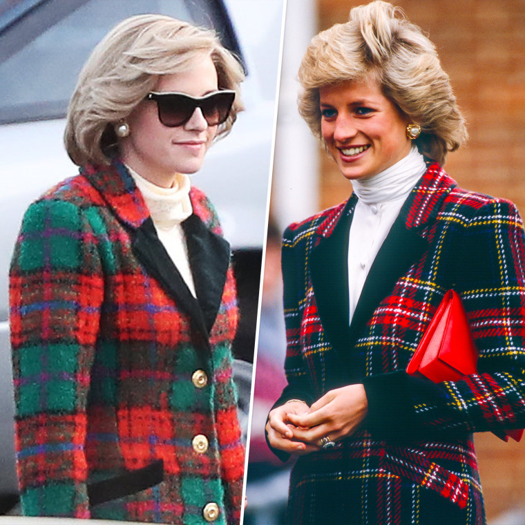 Double take: Kristen Stewart on the set of "Spencer" in 2021, and Princess Diana in Portsmouth, England, in 1989.