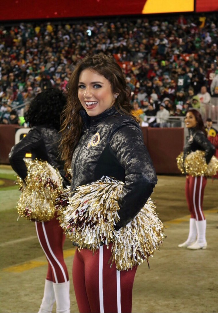 Jordyn Cristaudo, a captain of the Washington Football cheerleading team, who just finished her seventh season.