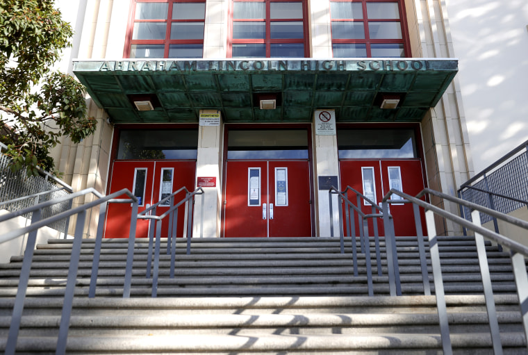 Stairs lead to the entrance of Abraham Lincoln High School on Dec. 17, 2020 in San Francisco.