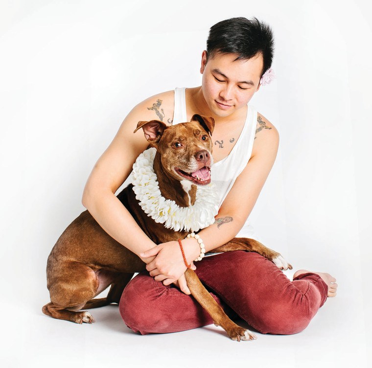 Adam Chang and their dog, Laila.