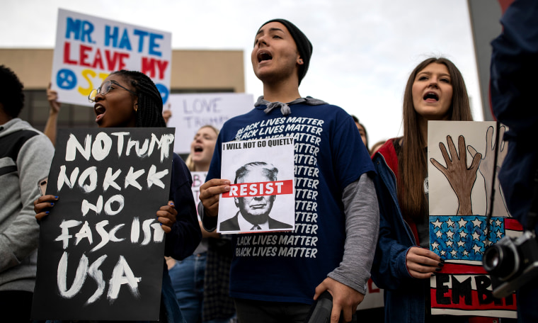 Image: Students protesting at an Anti-Trump rally.