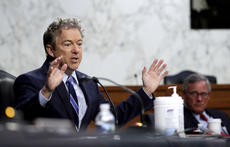 Image: Sen. Rand Paul, R-Ky., speaks at the confirmation hearing for Vivek Murthy and Rachel Levine before the Senate Health, Education, Labor, and Pensions committee Feb. 25, 2021 on Capitol Hill.