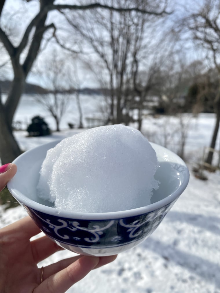 First step: Pack a bowl with fresh snow.