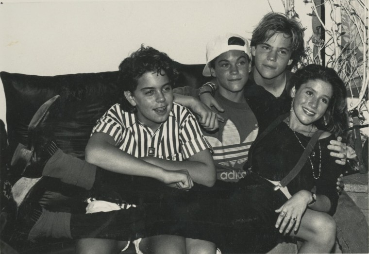 Frye, pictured with "Charles in Charge" star Alexander Polinsky, Brian Austin Green and Stephen Dorff, shares footage of her circle of friends throughout the doc.