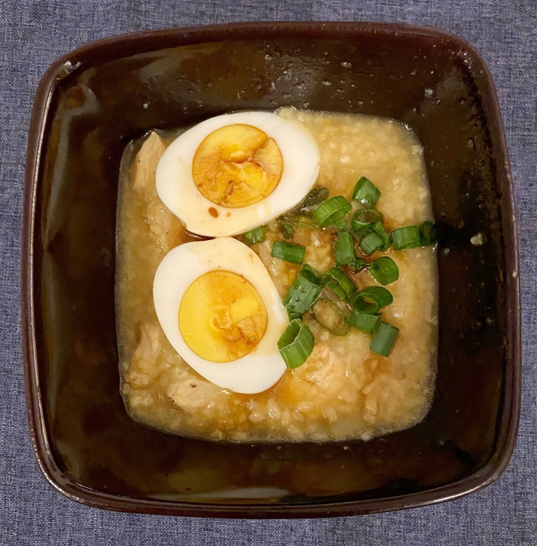 Hard-boiled eggs and scallions were my favorite toppings on a hot bowl of lugaw.