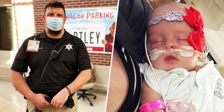 Kevin Gibson has been working as a hospital police officer at Riley Hospital for Children, the hospital that saved his daughter's life, for the past three months.