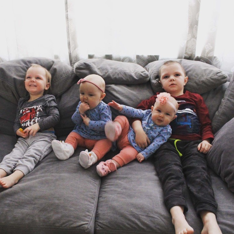Juniper Gibson with her twin sister, Jemma, and her brothers, Jake, 6, and Luke, 3.