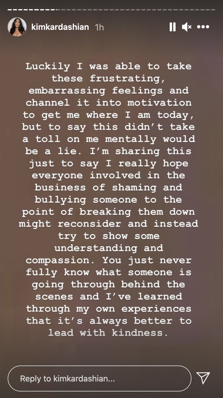 Part of Kardashian's comments on her Instagram Stories.