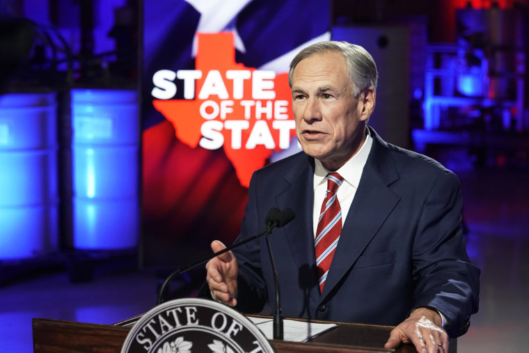 Image: Texas Gov. Greg Abbott prepares to deliver his State of the State speech in Lockhart on Feb. 1, 2021.