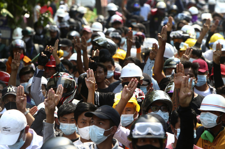 Image: Anti-coup protesters in Myanmar