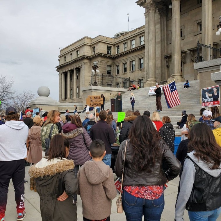 People gathered outside the Idaho Capitol in Boise for an anti-mask rally on Saturday.