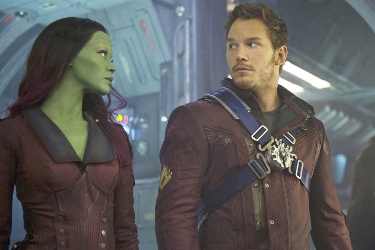 GUARDIANS OF THE GALAXY, from left: Zoe Saldana, Chris Pratt, 2014. ph: Jay Maidment/(C)Walt Disney