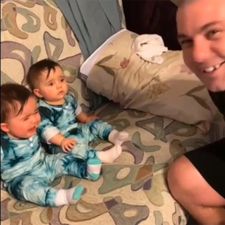 The twins did not recognize their dad after he shaved off his head and beard.