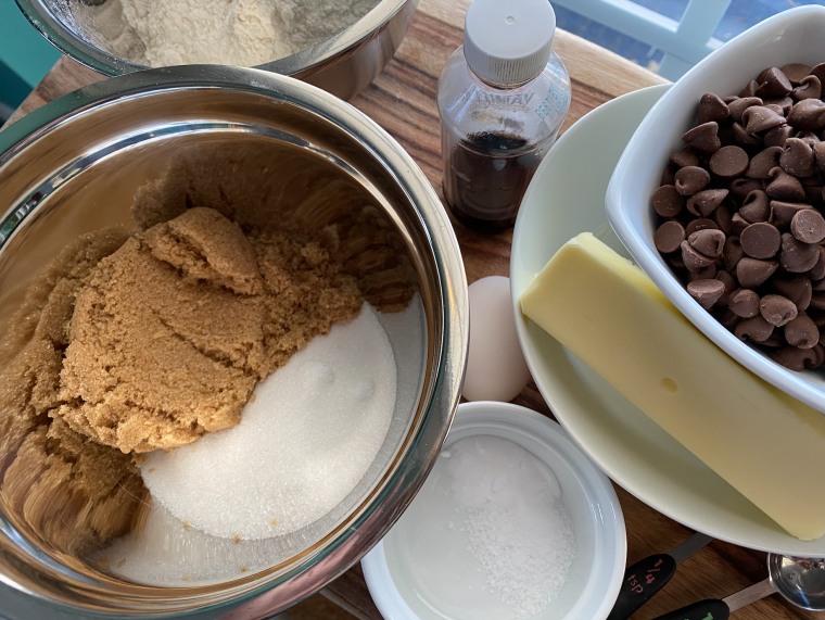 Jennifer Smith's chocolate chip cookie dough is fairly simple: Brown and white sugar, vanilla, eggs, flour and butter combine with chocolate chips to create cookie dough heaven.