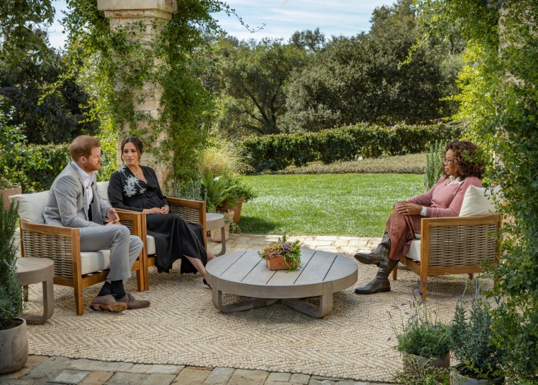 Image: Prince Harry and Meghan, The Duke and Duchess of Sussex, with Oprah Winfrey