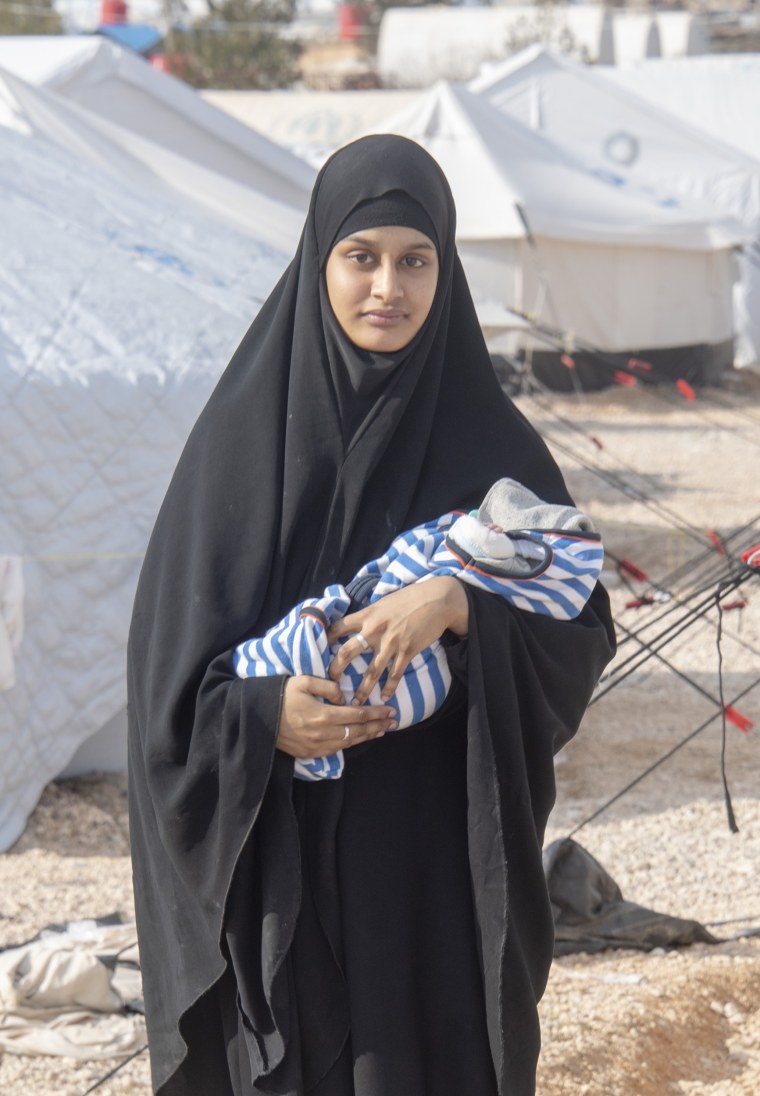 Image: Shamima Begum pictured with her week old son Jerah in Al Hawl camp, Kurdish Syria